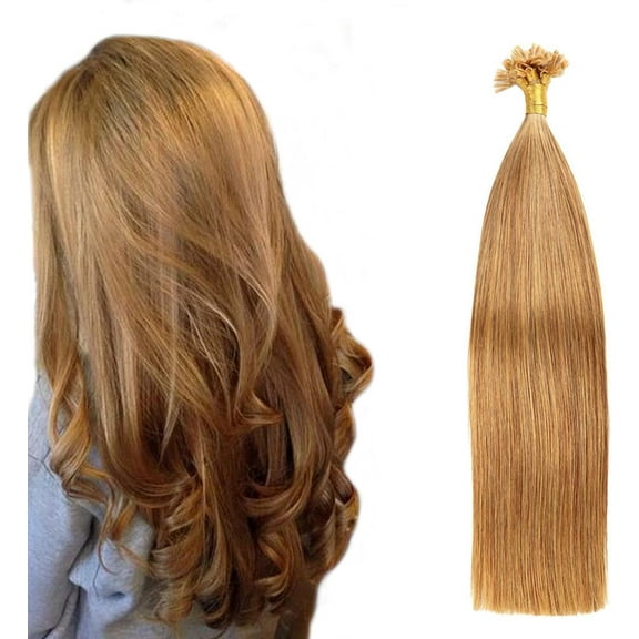 U Tip Human Hair Extensions Pre Bonded Nail Tipped Real Human Hair Piece Italian Keratin U Tip Fusion Extensions Silky Straight 16inch 100S Light Brown