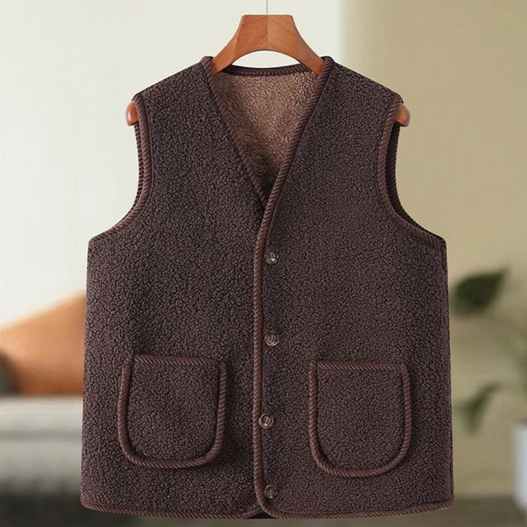 TIANZEN Shearling Vest Winter Warm Lined Sleeveless Jacket Cozy