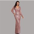 thumbnail image 3 of Vestido de noche de cola de pez europeo y americano, vestido de lentejuelas, multicolor, talla grande, manga larga, escote en V, lentejuelas para mujer, 3 of 6