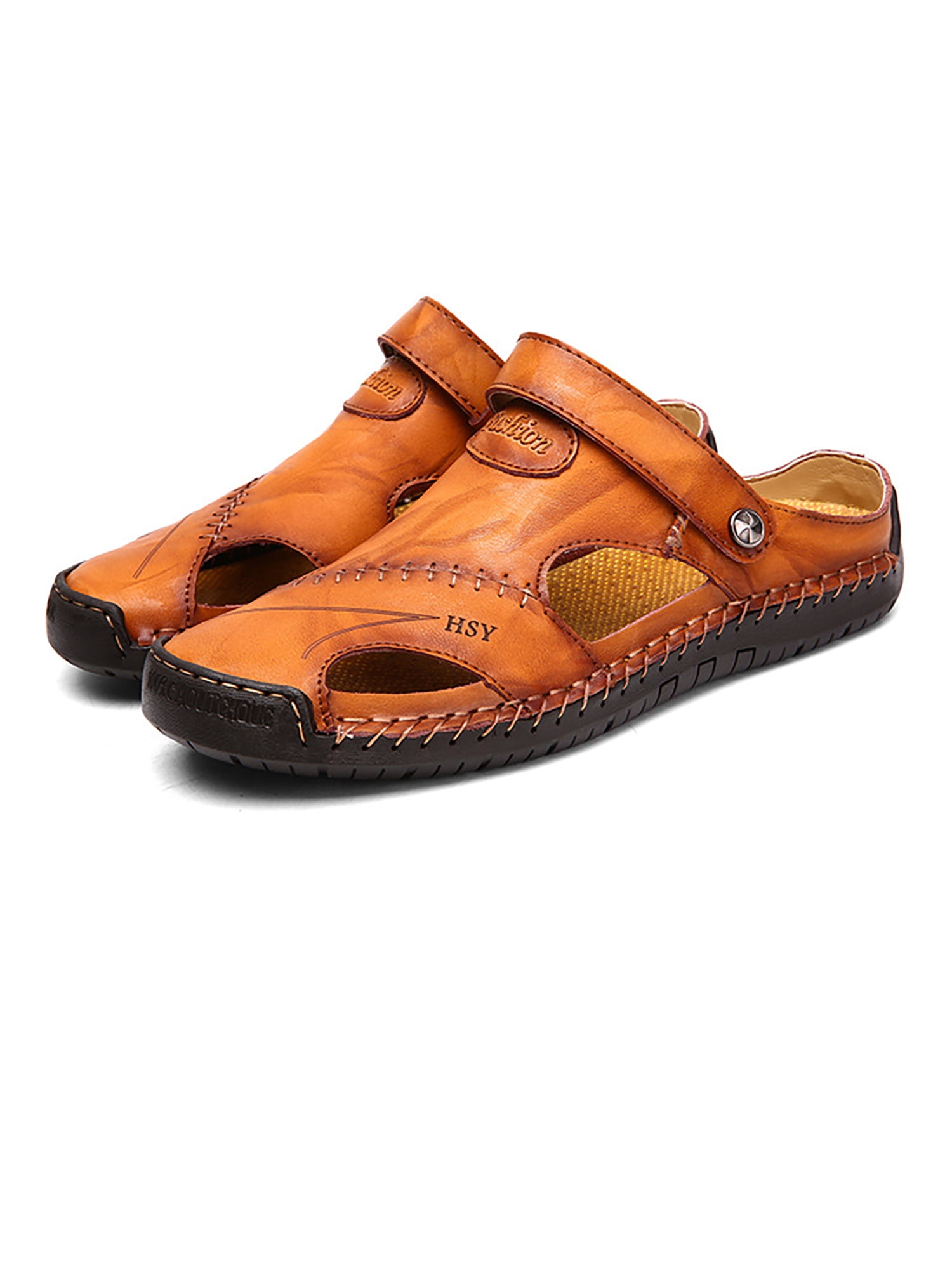 Mens Closed Toe Leather Sandals Strap Outdoor Adjustable