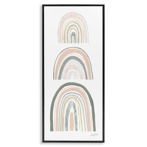 Stupell Industries Playful Grey and Pink Rainbows Landscape Painting Black Framed Art Print Wall Art, 10 x 24