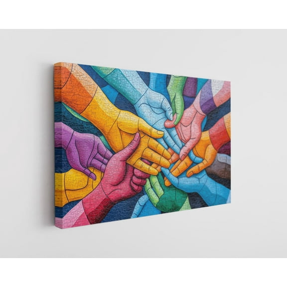 Colorful Unity Hands Art Canvas Print - Vibrant Connection Canvas - High-Quality Diversity Wall Decor - Handcrafted Inspirational Artwork - Gift for Social Awareness