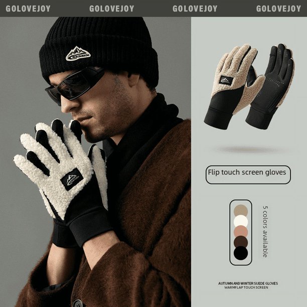 Guantes de invierno para hombre para ciclismo al aire libre, forro polar grueso, a prueba de frío, con dedos abatibles, para montar con pantalla táctil, guantes cálidos a prueba de viento