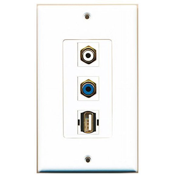 RiteAV - 1 Port RCA White and 1 Port RCA Blue and 1 Port USB A-A Decorative Wall Plate Decorative