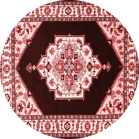 Ahgly Company Indoor Round Medallion Red Traditional Area Rugs, 4' Round