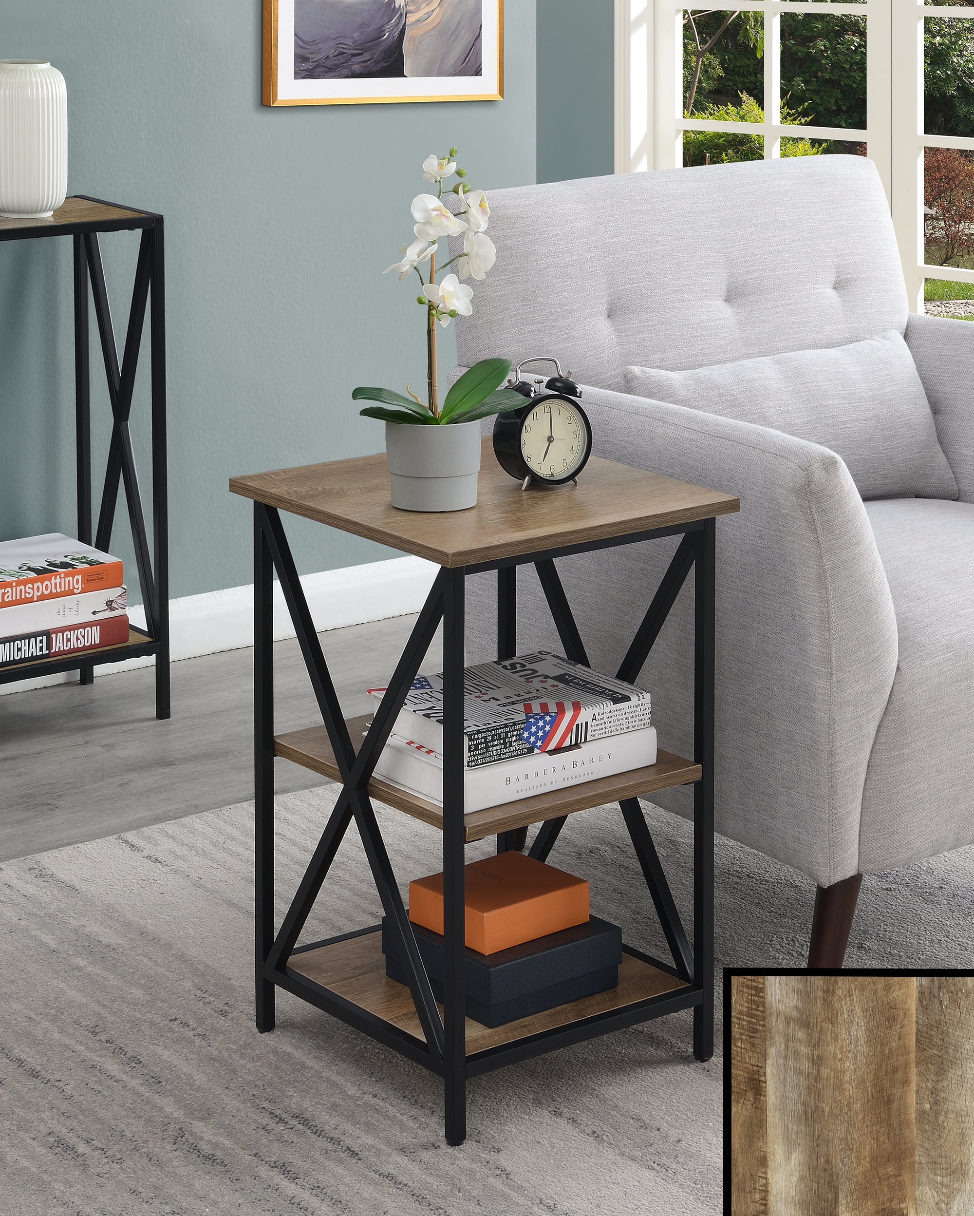 Convenience Concepts Tucson End Table with Shelves, Brown/Black