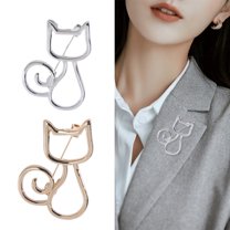 Eosunjian Women Brooch Hollow Kitty Shape Smooth Stainless Anti-slip Wear-resistant Coat Collar Hat Scarf Decoration Clothes Pin Business Events Garment Jewelry Silver