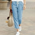 thumbnail image 2 of Edvintorg Women's Casual Pants Drawstring Elastic Waist Cotton Linen Nine-Quarter Pants Trousers for Women Plus Size, 2 of 4