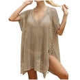 thumbnail image 2 of Vmvidoty Womens Swimsuit Coverup Textured Bathing Suit Cover Up Swimwear V Neck Beach Dress Shirt 2030 Khaki Free Size, 2 of 5