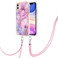 thumbnail image 2 of Mantto for iPhone 11 Case, with Lanyard Adjustable Strap, Marble Pattern Soft TPU Bumper Hard PC Back Shockproof Protective Glossy Stylish Durable Phone Case for Women Girls,Pink, 2 of 7