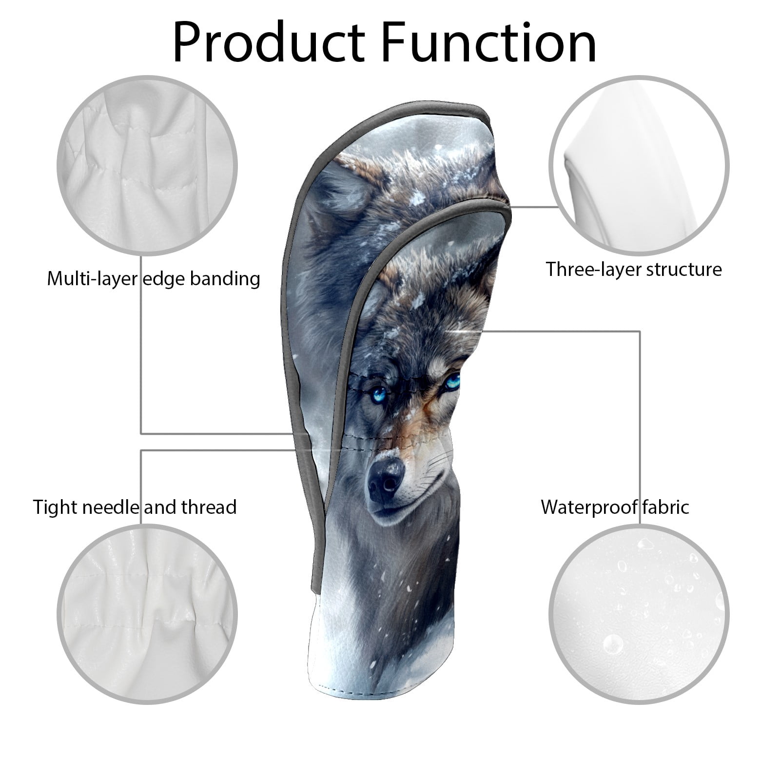 Golf Club Covers PU Leather Waterproof Head Covers for Fairway Woods Hybrids Gray Wolf Unisex Fits Most Brands