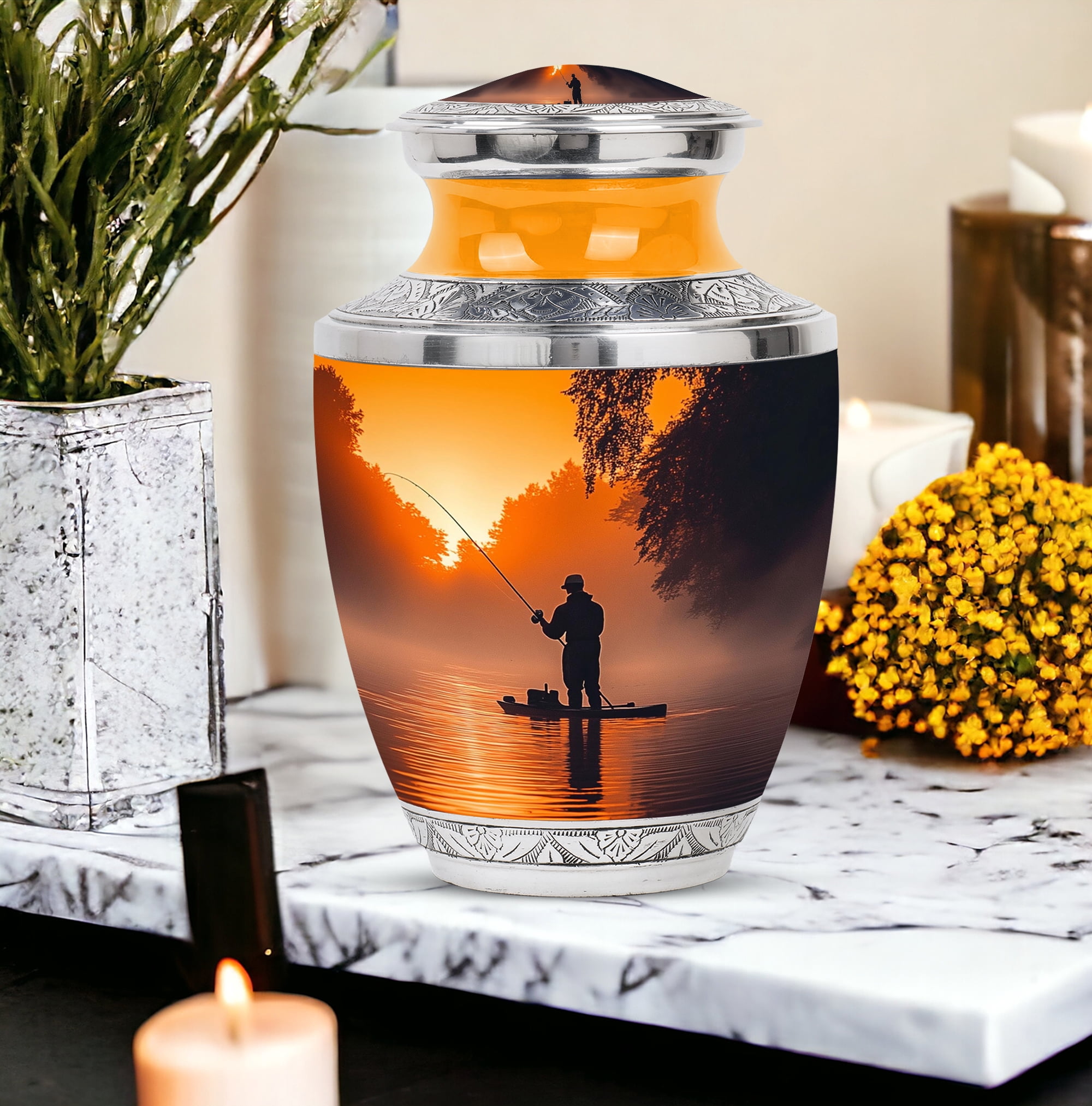 YATHABI Fisherman Cremation Urn - Large Urns For Human Ashes Adult Female - Cremation Urn For Ashes Adult Male - Memorial Funeral Urns For Women - 10 Inch