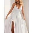 thumbnail image 2 of Women Dresses with Slit A Line Spaghetti Prom Evening Party Gown White L, 2 of 5