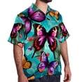 thumbnail image 2 of Flower Butterfly Men's Short Sleeve Casual Printed Button Down Beach Shirt Summer Unisex Top, 2 of 6
