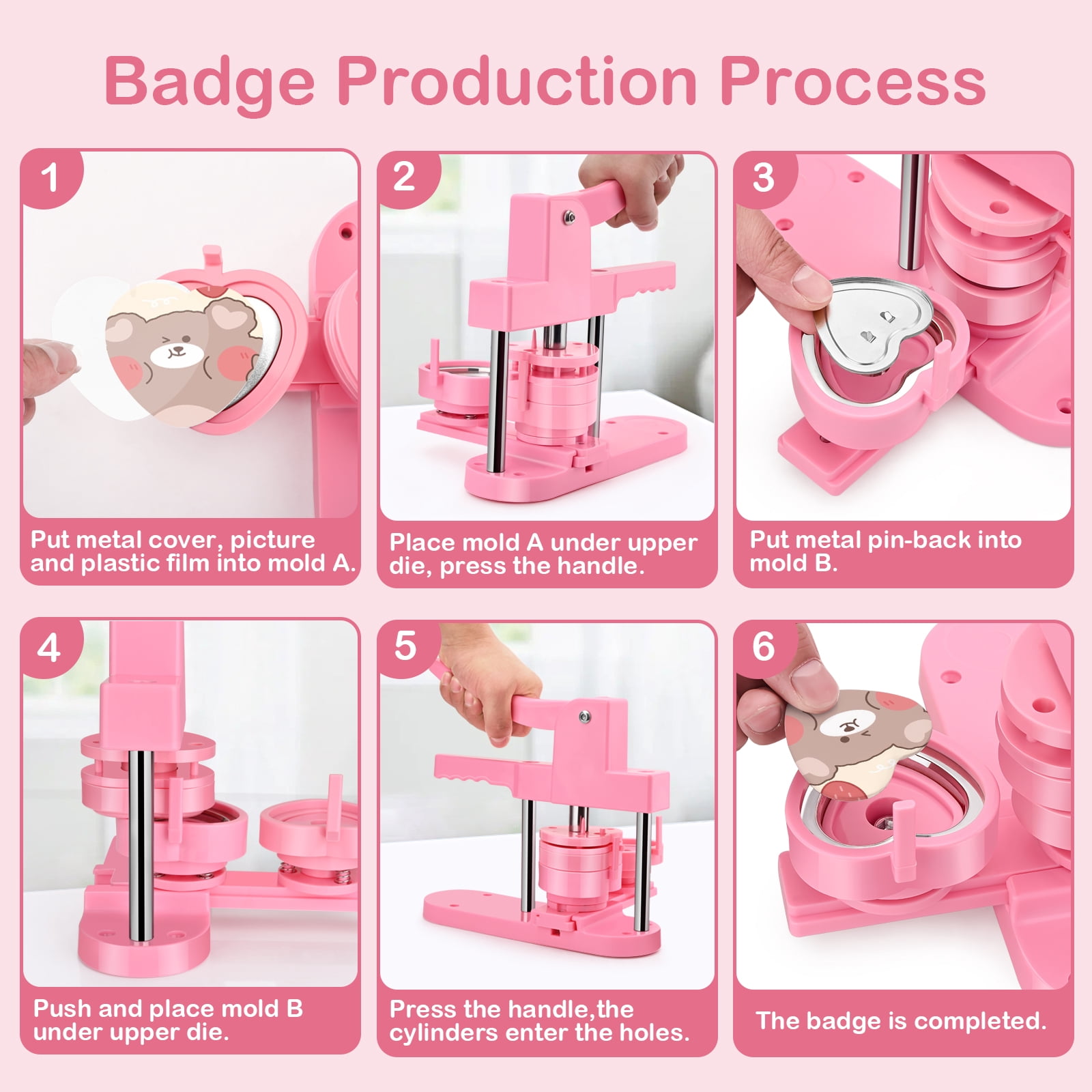 Heart Shape 57mm Badge Pin Button Maker Die Mold, Button Making Badge Punch Press Machine ,Beginner-Friendly