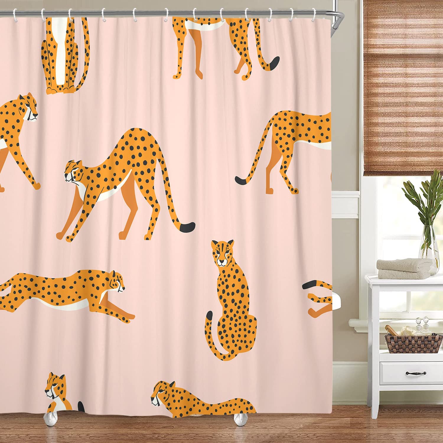 Trendy Pink Leopard Shower Curtain, Fun Hot Pink Boho Cheetah Fabric