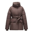 thumbnail image 4 of jtjvou Women's Quilted Puffer Jacket Long Sleeve Lapel Zip Open Front Puffy Padded Coat Winter Warm Outwear with Belt Brown M, 4 of 9