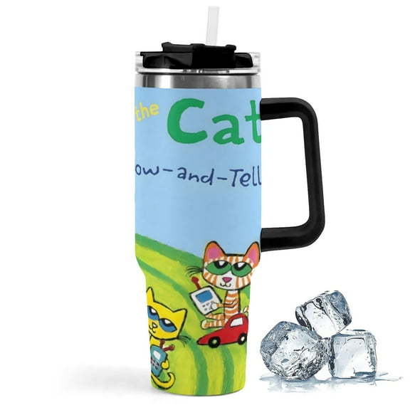 Pete the Cat-theme Insulated Stainless Steel Tumbler with Handle Gifts For Family Friends Fans and Straw Fits in Standard Cup Holder 40 OZ