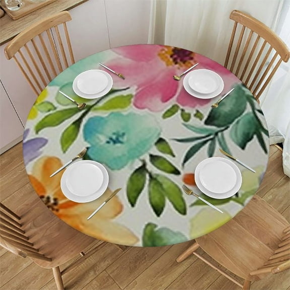 HAOXIT Round Tablecloth Spring Table Cloth Small Floral cloth Tablecloths Indoor Outdoor Washable Stain Resistant Waterproof Fabric Table Cover for Round Tables Kitchen Dining Room 31-35