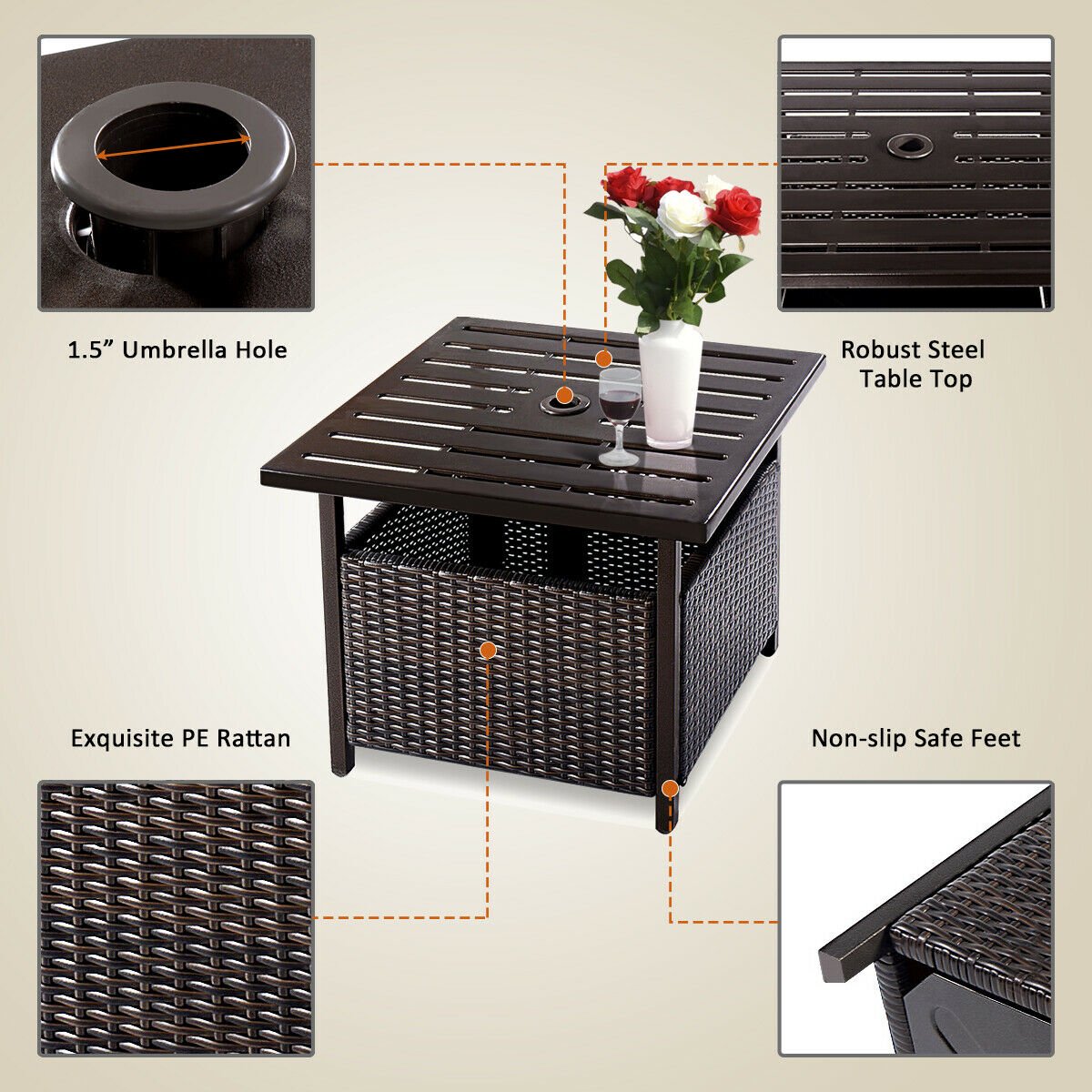 Costway Brown Rattan Wicker Steel Side Table Outdoor Furniture Deck Garden Patio Pool Walmart Com Walmart Com