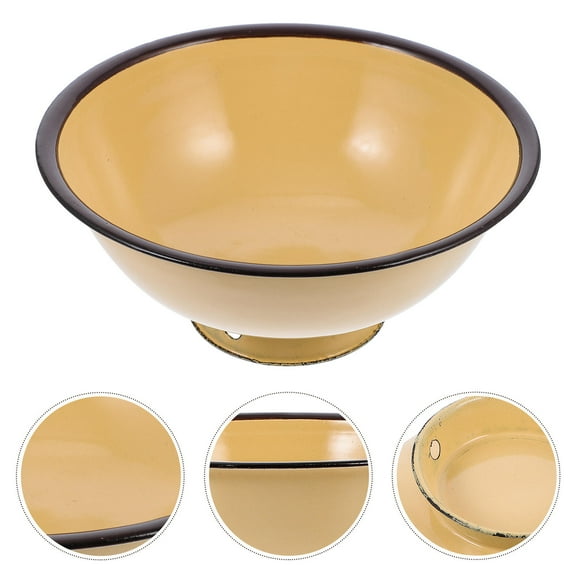 GOOHOCHY 2Pcs Large Enamel Bowl Storage Bowls Round Yellow 16.00X16.00X7.00Cm For Family Friends