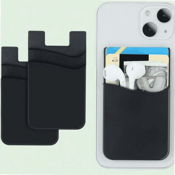 2-Pack Silicone Phone Wallet, Stick-on Credit Card Holder for Cell Phone - Black