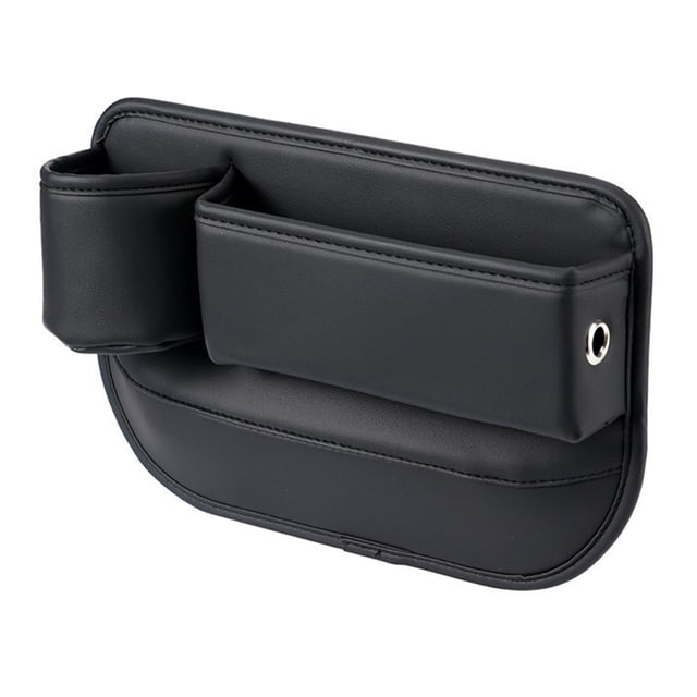 Organizador de espacio para asientos de coche con portavasos y compartimento para llaves y teléfono, de piel sintética resistente a arañazos, para el interior del coche.