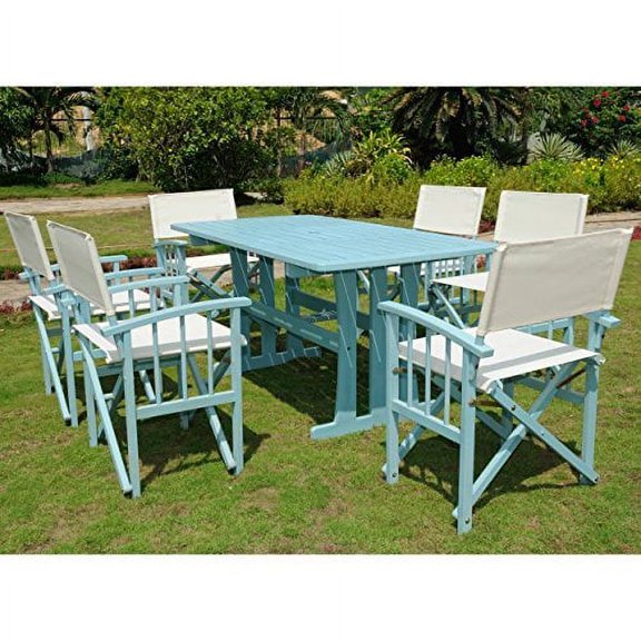 Messina Acacia Wood Dining Group-Color:Sky Blue,Material:Acacia Wood,Number of Items:7 Piece