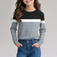 thumbnail image 4 of Lmnyox Girls Long Sleeve Crew Neck Shirt Color Block Basic Pullover Tee Kids Teens Fashion Tops Clothes, 4 of 7