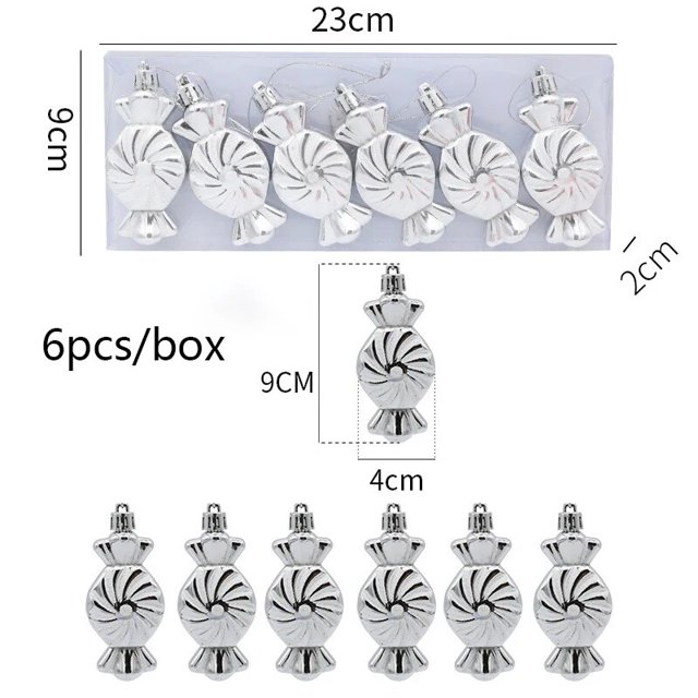 Bola de piruleta galvanizada de Navidad, adorno de árbol de Navidad para Año Nuevo, decoración del hogar, regalo de Papá Noel, 6 unids/lote por caja, 2024