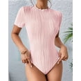 thumbnail image 4 of Bodysuits for Womens Crew Neck Short Sleeve Body Suits Going Out Outfits Summer Leotards Tops Onesie Shirts Pink S, 4 of 7