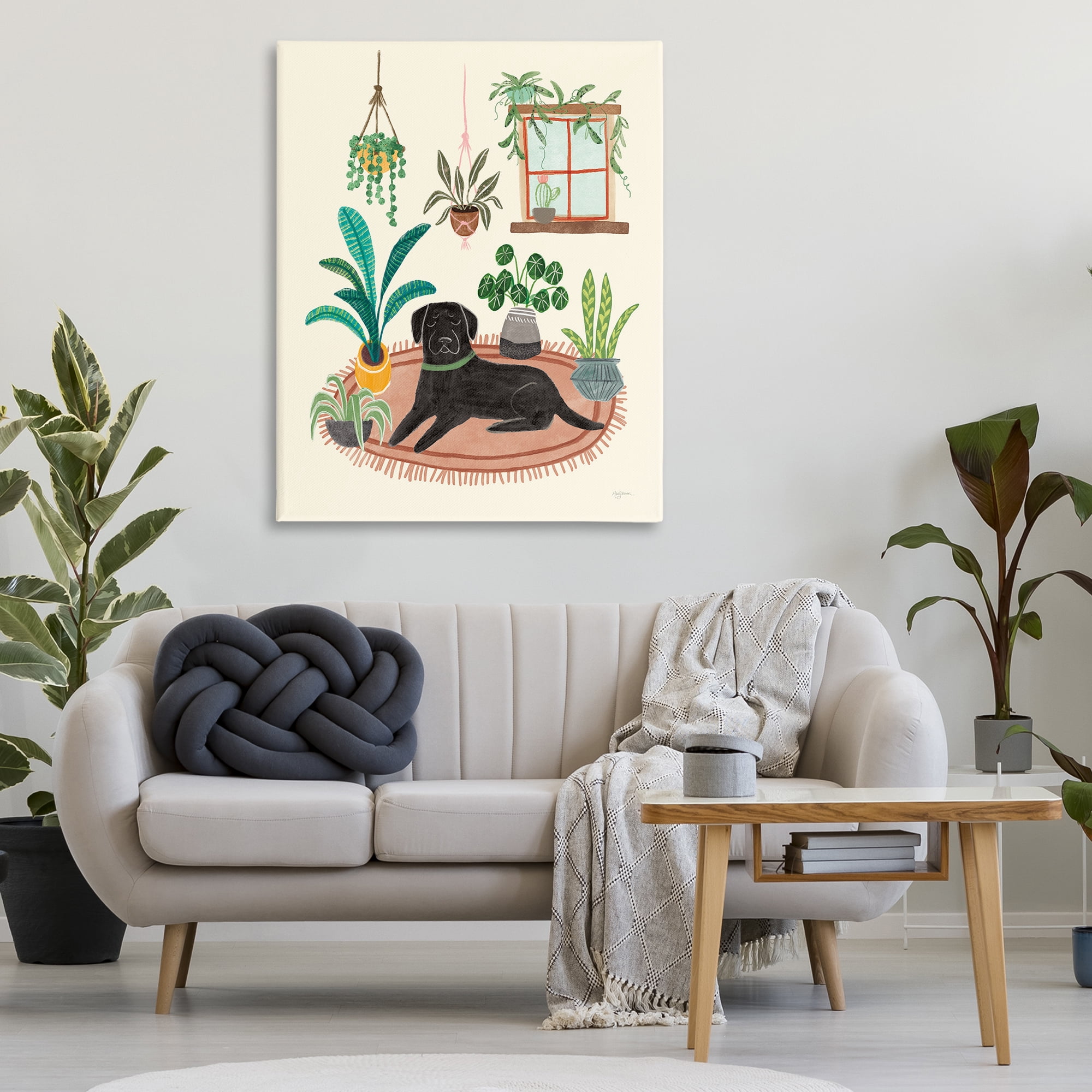 Stupell Industries Fun Dog & House Plants Animals & Insects Painting Gallery Wrapped Canvas Art Print Wall Art, 36 x 48