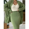 thumbnail image 5 of Women'S 2 Piece Sets Knitted Fall Outfits Long Open Front Cardigan Casual Sweater and Elegant Skirt Set Green One size, 5 of 7