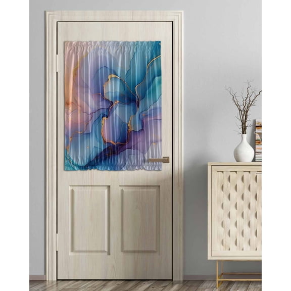 Blue Purple Marble Blackout Curtains French Door Curtains for Door Window, Modern Teal Gold Geometric Privacy Drapery for Patio/Sidelight Doors, 1 Panel with Tieback, 54 x 40 Inches