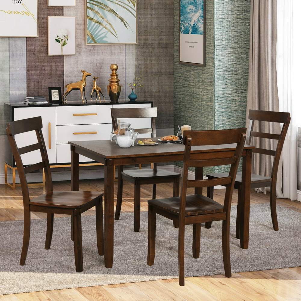 5 Piece Dining Table Set, Square Kitchen Table with 4 Chairs, Compact ...
