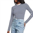 thumbnail image 1 of Camiseta Básica Informal de Larga con Cuello Redondo, Elástica y Acanalada para Mujer. Azul L, 1 of 7