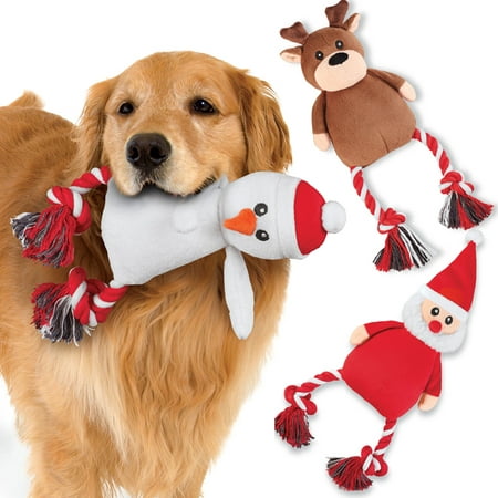 Festive Holiday Rope Dog Toys - Set of 3 - Christmas Gifts for (Best Xmas Gifts For Dogs)