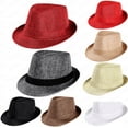 thumbnail image 2 of Hesxuno Unisex Trilby Gangster Cap Beach Sun Straw Hat Band Sunhat, 2 of 3