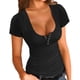 thumbnail image 2 of Top de medio botón para mujer, suave, agradable a la piel, transpirable, manga corta, tops casuales para uso diario, negro XL, 2 of 6