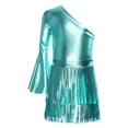 thumbnail image 5 of TiaoBug Kids Girls Latin Dance Outfit Shiny Metallic Fringe Dress One Shoulder Top with Tassels Skirts Set Blue 6, 5 of 7