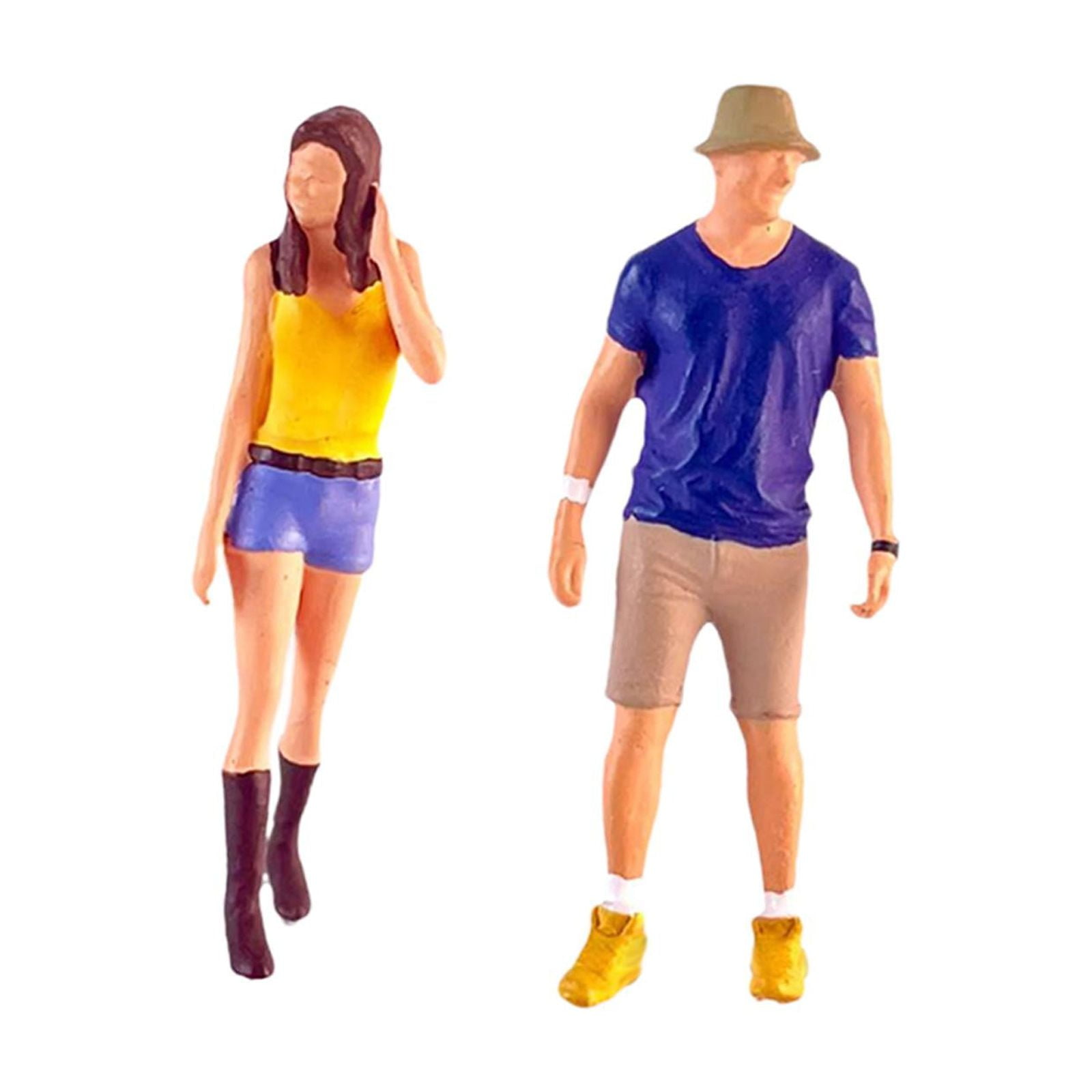 Rushawy 2 Pieces 1/64 Scale Female and Male Model Standing Tiny People Model for Desktop
