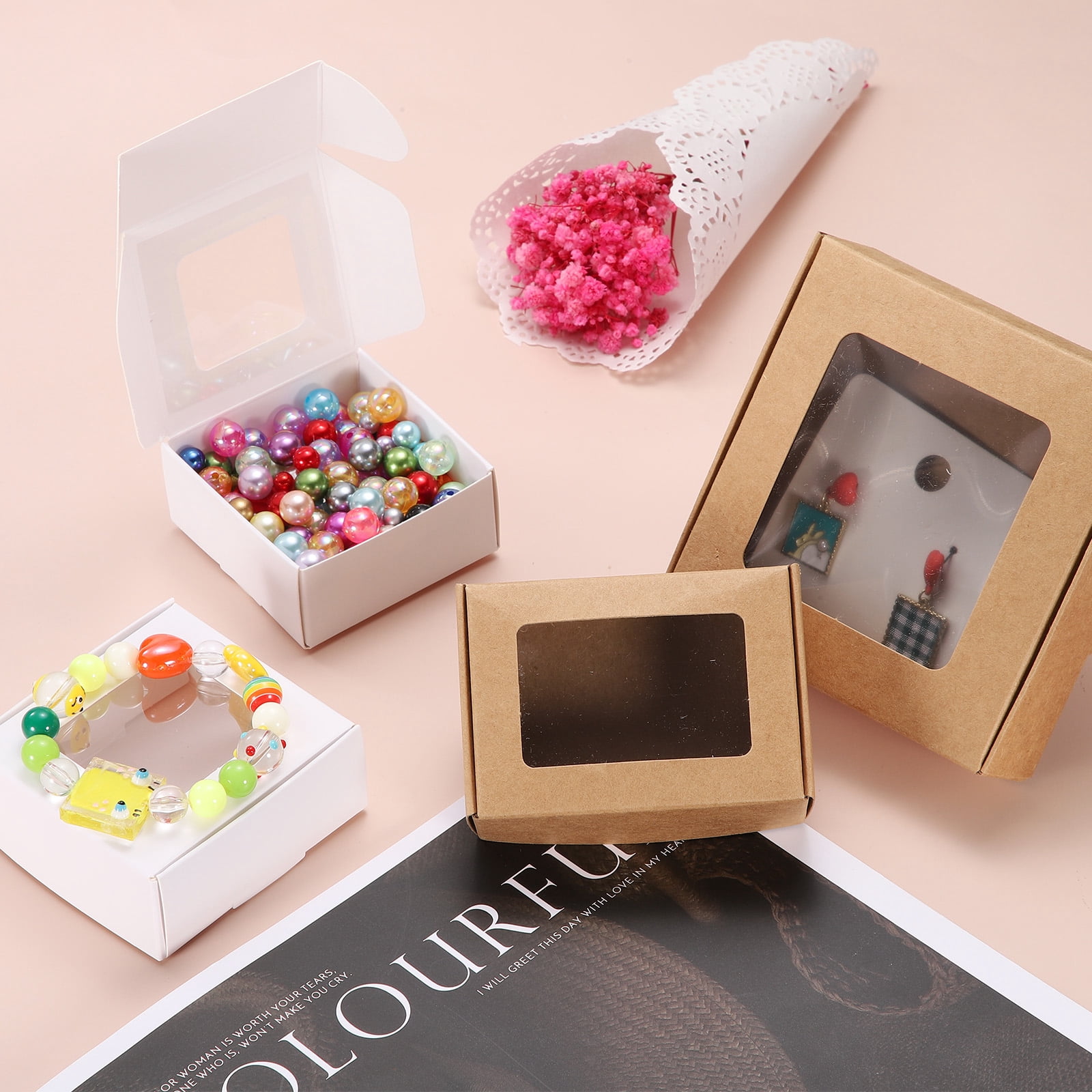 Unique Bargains 16Pcs Durable Stylish Kraft Paper Gift Boxes White 2.6" x 2.6" x 1.2"