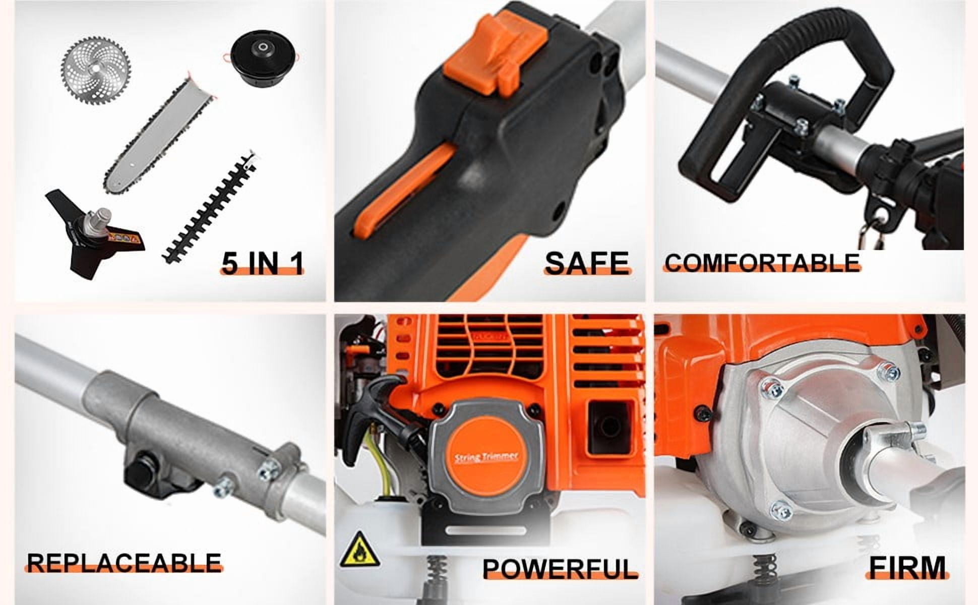 52cc 2 Stroke Gas Weed Wacker, Multi-Functional Gas Powered Brush Cutter, 5 in 1 Tool Weed Wackers, Cordless Hedge Trimmer, Gas Weed Wacker Yard Care Tools, Lightweight Weed Eater