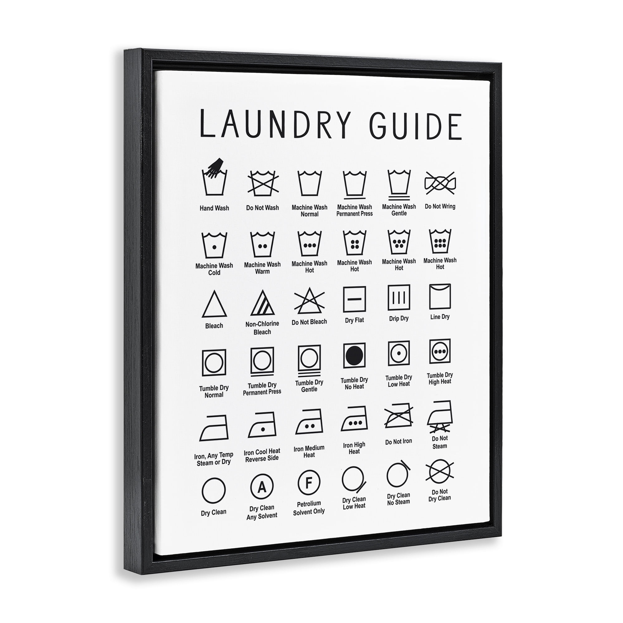 Stupell Industries Minimal Laundry Guide Chart Abstract Painting Black Floater Framed Canvas Art Print Wall Art, 17 x 21