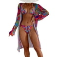 thumbnail image 6 of Sokhug Womens Floral Bikini Set Mesh Cover Up Tie Side Triangle Top Thong Bottom Three Piece Swimwear, 6 of 9