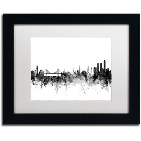 Trademark Fine Art "Istanbul Turkey Skyline B&W" Canvas Art by Michael Tompsett, White Matte, Black Frame