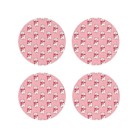 

Tideii pink Scarf bear for Leather Coasters 4 Pieces Anti-fouling and Anti-scalding Decorative Coasters Suitable for Restaurants Kitchens Coffee Shops-Round Shape