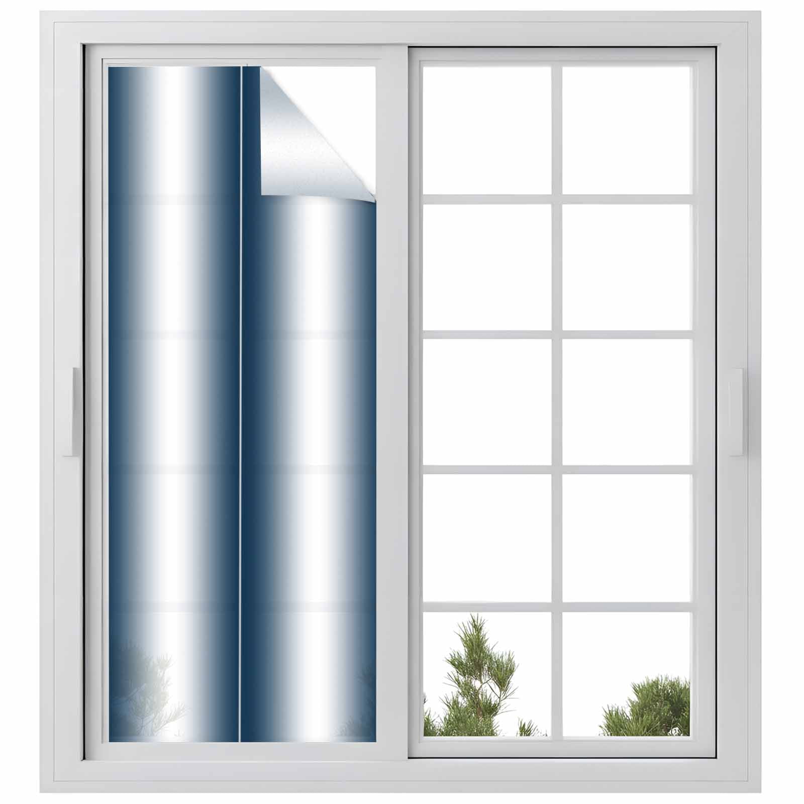 Ombre Dark Blue Window Privacy Film, Gradient White Abstract Minimalist Stripe Static Cling UV Sun Blocking Tint Film Heat Control Windows Films for Bedroom Bathroom, Window Stickers 23.6"x59"