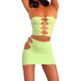 thumbnail image 1 of VISgogo Conjunto de Traje Femenino de 2 Piezas, Chaleco Corto Ahuecado Sin Tirantes de Color Sólido + Paquete de Falda de Cadera para Verano, S/M/L/XL VISgogo  moda, 1 of 9