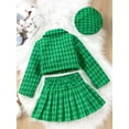 thumbnail image 3 of BemeyourBBs Toddler Baby Girls Tweed 3 Piece Outfit Plaid Tweed Dress Skirt Set Long Sleeve Button Down Crop Jacket Blazer Coat Pleated Skirt With Hat Spring Fall Winter Clothes, 3 of 9